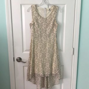 Cream and black floral lace high low dress